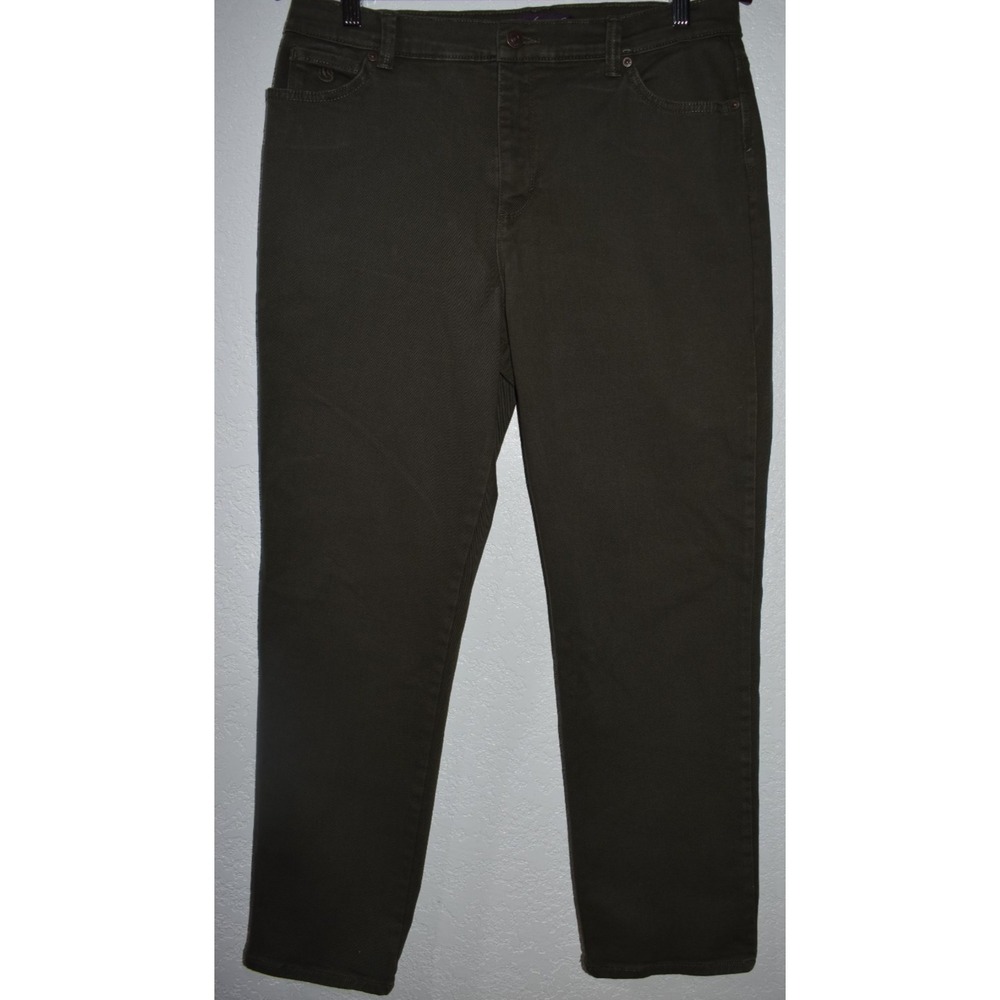 Gloria Vanderbilt Amanda 14P Green Khaki Jeans Stretch Pants 5Pocket Comfortable